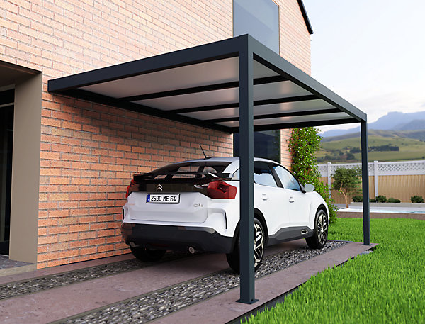 Carport adossé aluminium gris RAL 7016 Cosmeo 3 x 5 m Alumin'home