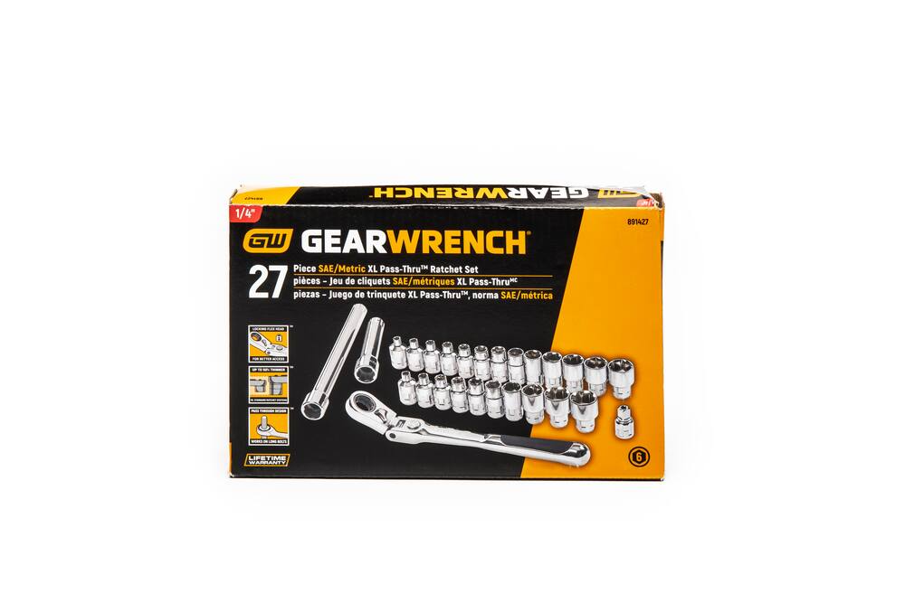 GearWrench Pass-Thru™ 1/4-in Drive Socket Set 27-pc, SAE/Metric