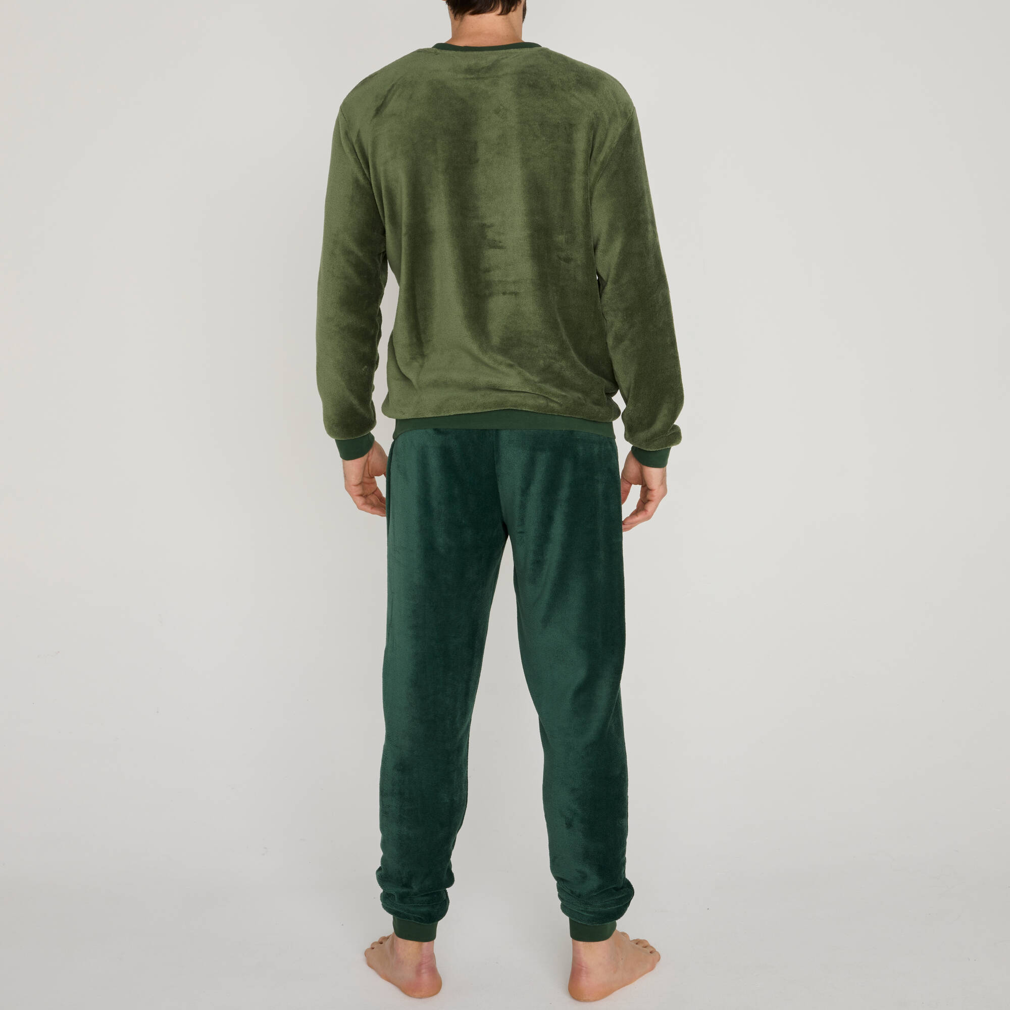 Pyjama pantalon bicolore maille polaire manches longues