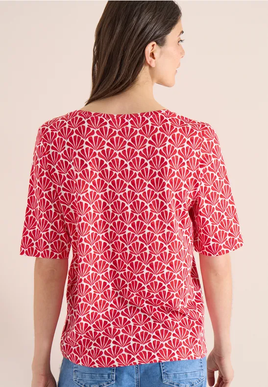 T-Shirt mit Rundhals und Muschelprint