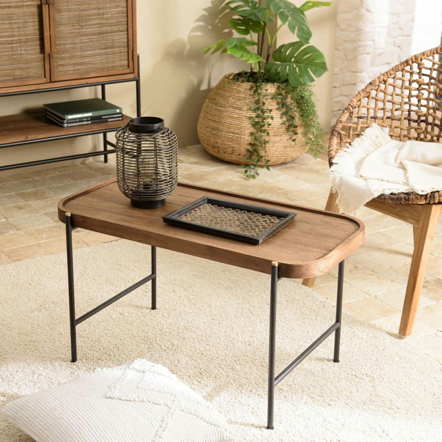 ALIDA - Table basse ovale plateau en bois de teck recyclé L85