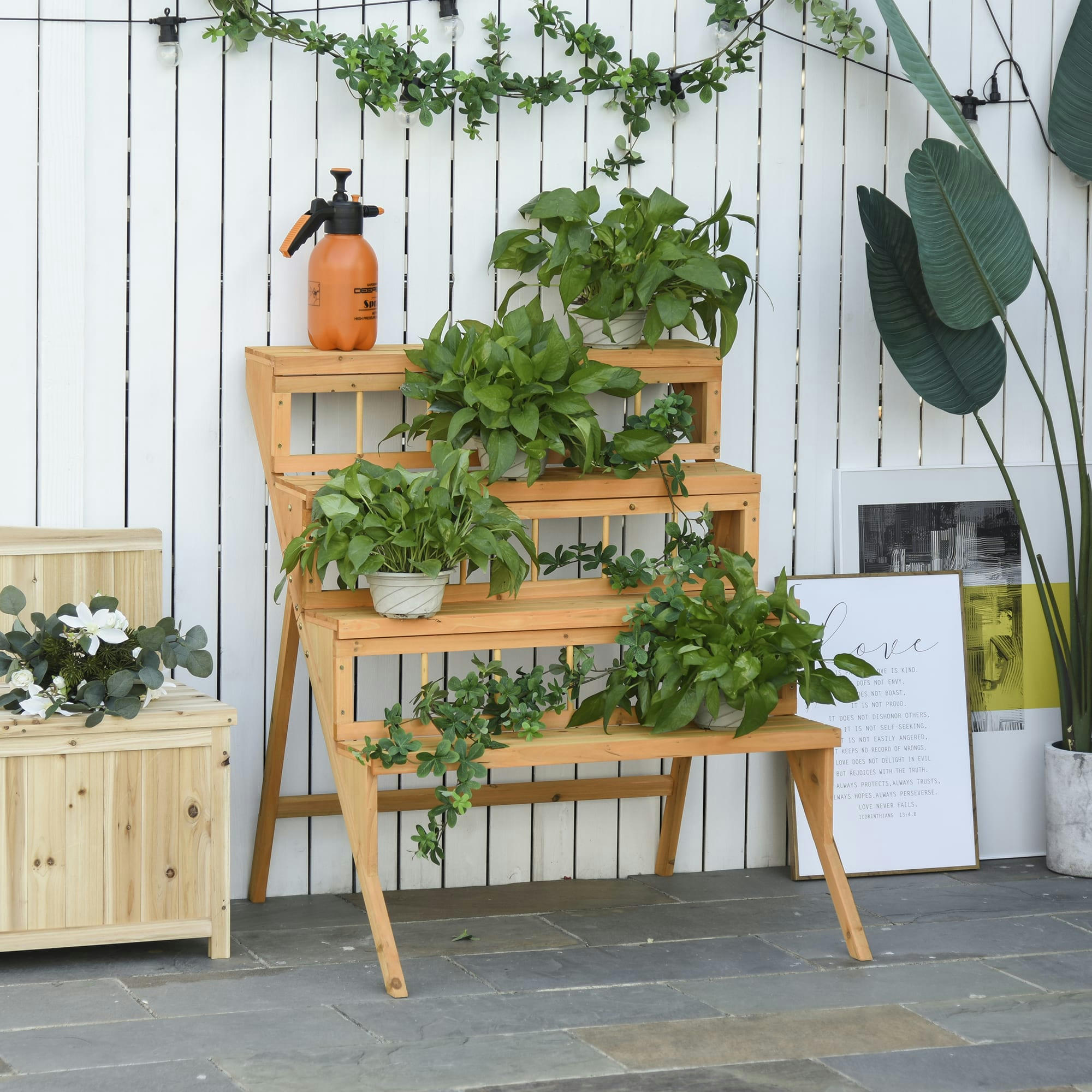 - Étagère échelle à fleurs en bois - 4 étagères - bois sapin pré-huilé