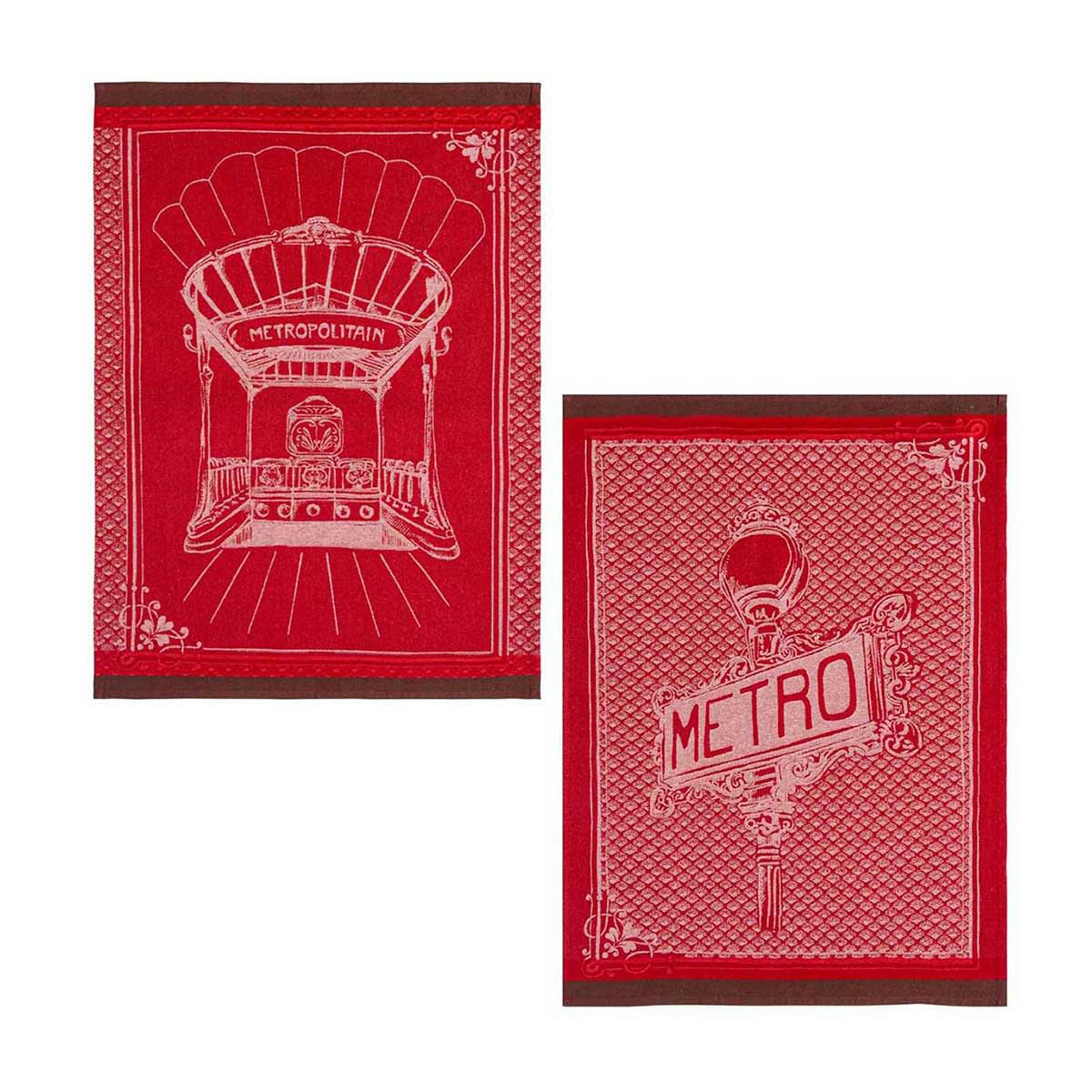 MÉTRO - Lot de 2 torchons en jacquard de coton rouge moyen 50x75