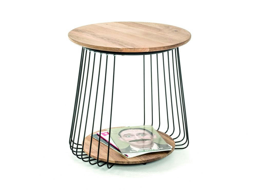 VINCA - Table basse ronde  en métal noir et chêne massif - Noir / Bois