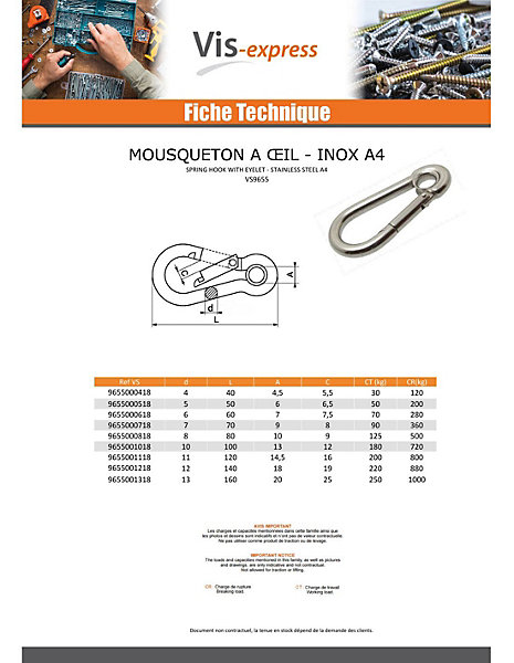 Mousqueton à oeil Inox A4 Diamètre 5 - 5 pièces