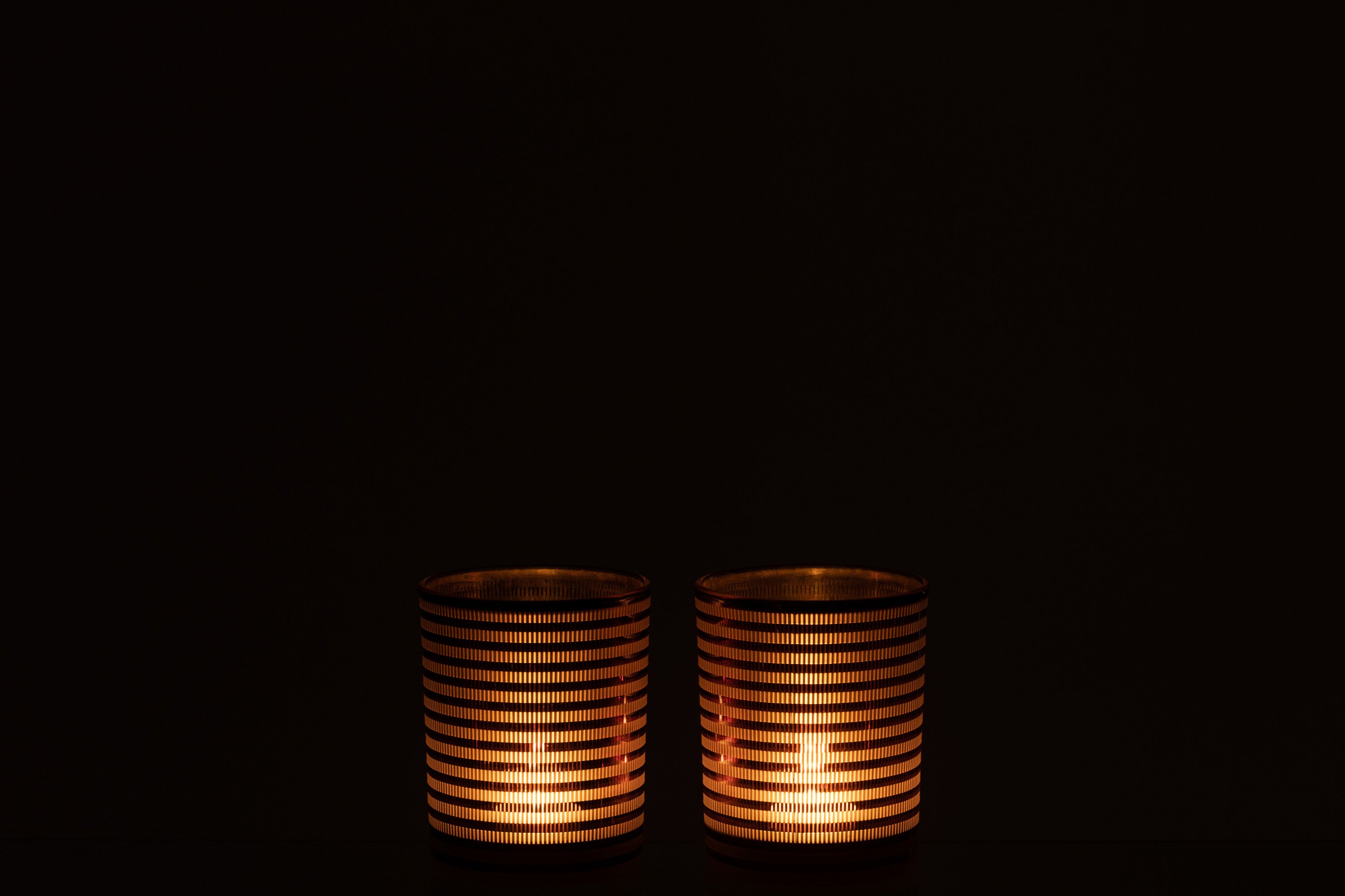 J-Line windlicht Strepen - glas - bruin - small - 2 stuks