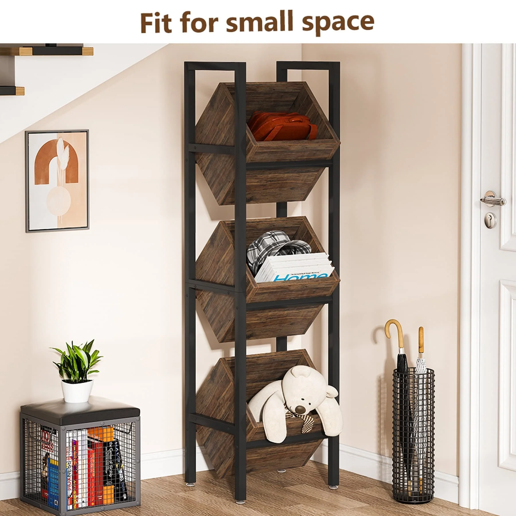 Vertical Standing Basket Storage Tower for Kitchen Bathroom Living Room