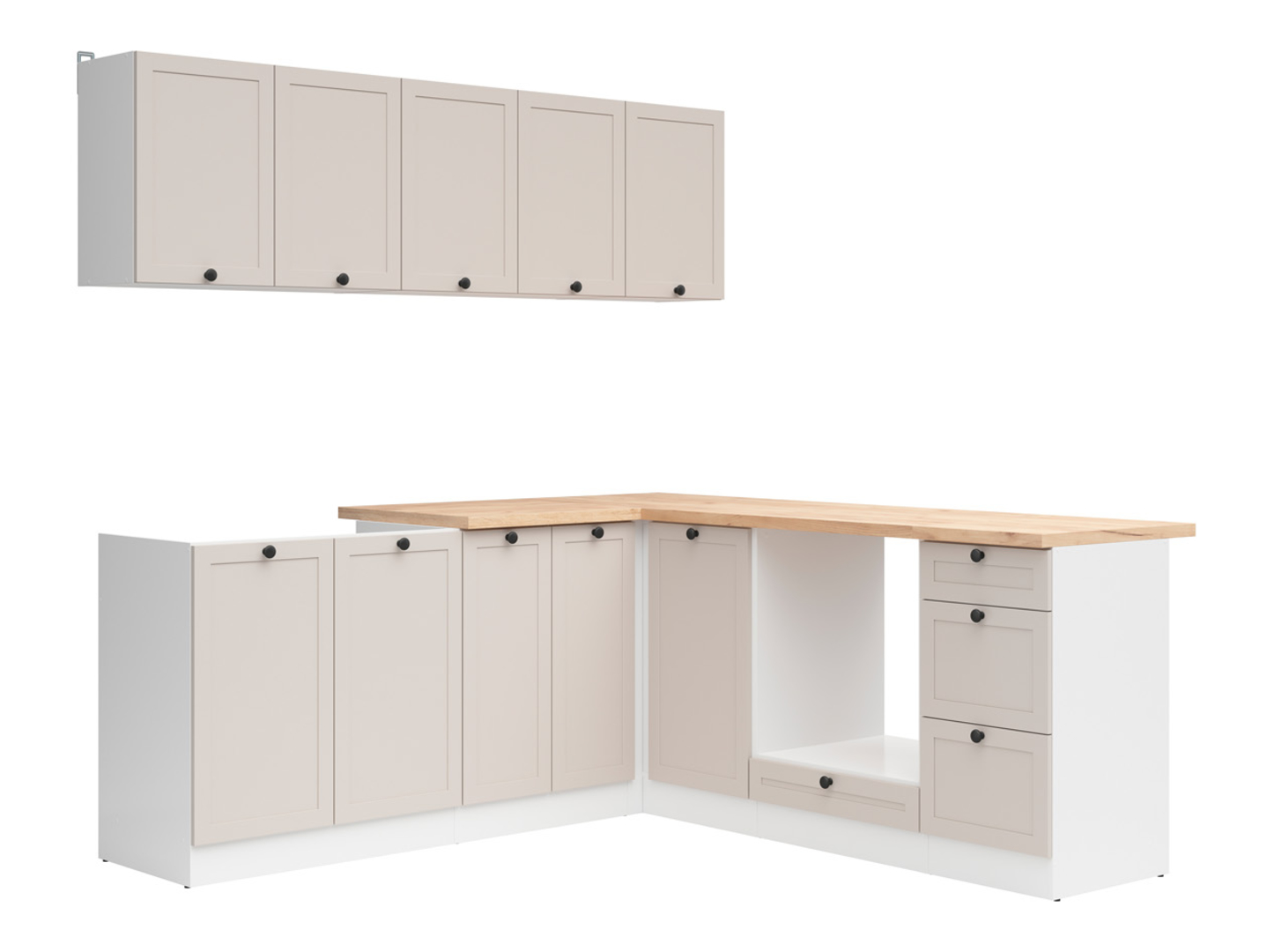 Komplet kuchenny narożny Junona Line 200x200 biały/uni kaszmir z blatem