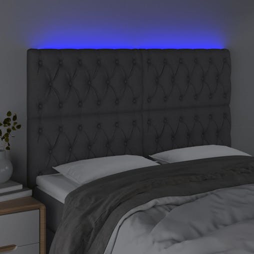 NNEVL LED Headboard Dark Grey 144x7x118/128 cm Fabric