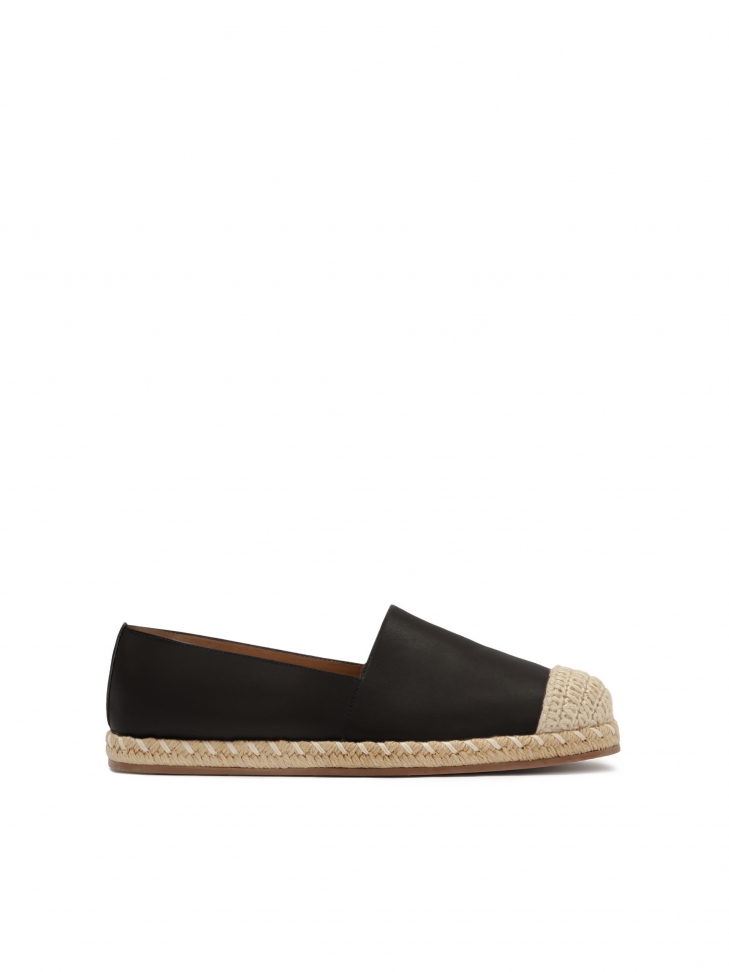 Black leather espadrilles