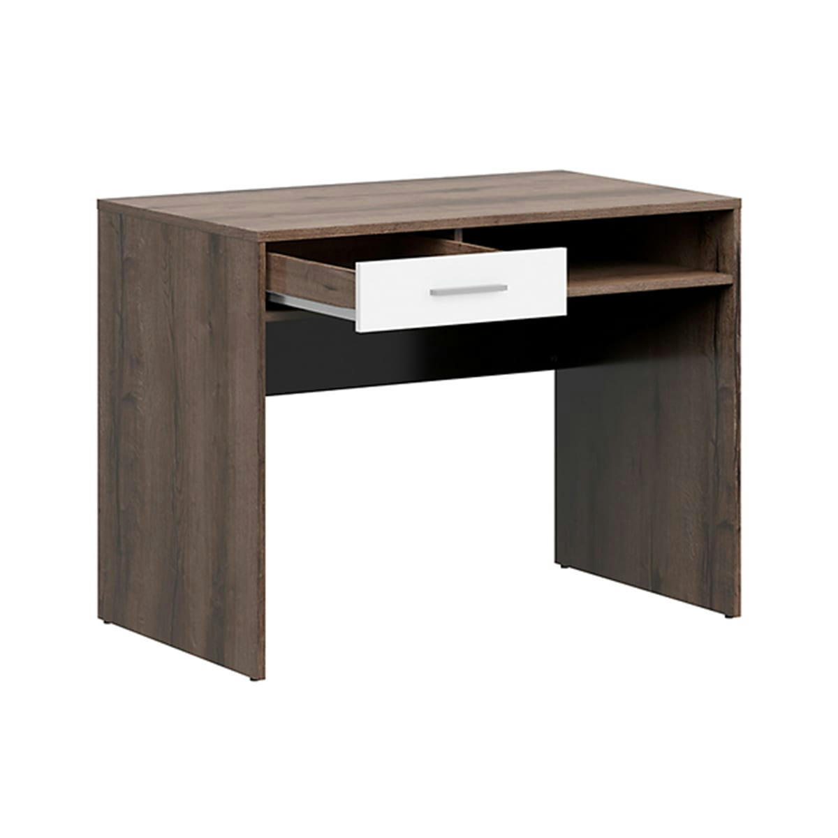 - Bureau 1 tiroir stratifiés naturel foncé et blanc