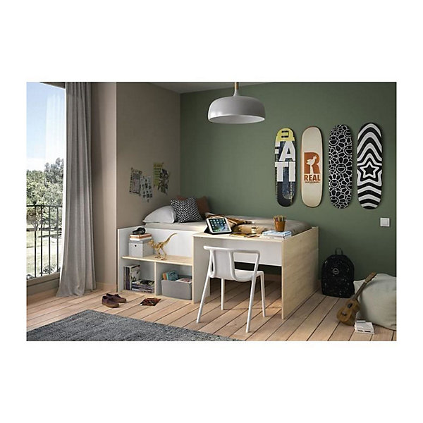 Lit combiné enfant OSCAR - 90 x 190 cm - Chene clair / Blanc - Diagone