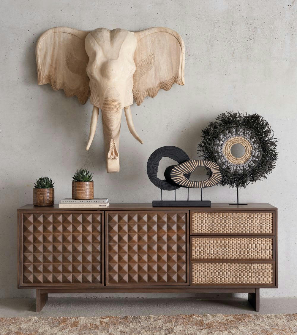 - Statuette en métal et sisal gris et noir H68