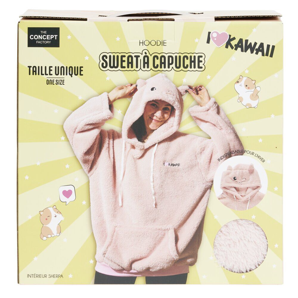 Sweat kawaii femme à capuche rose Taille unique 65xL105cm