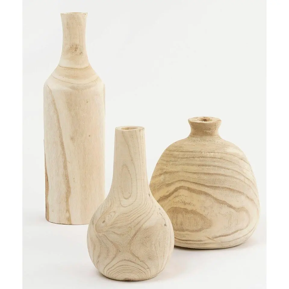 Mica Decorations Vaas - hout - bruin - 14 x 47 cm