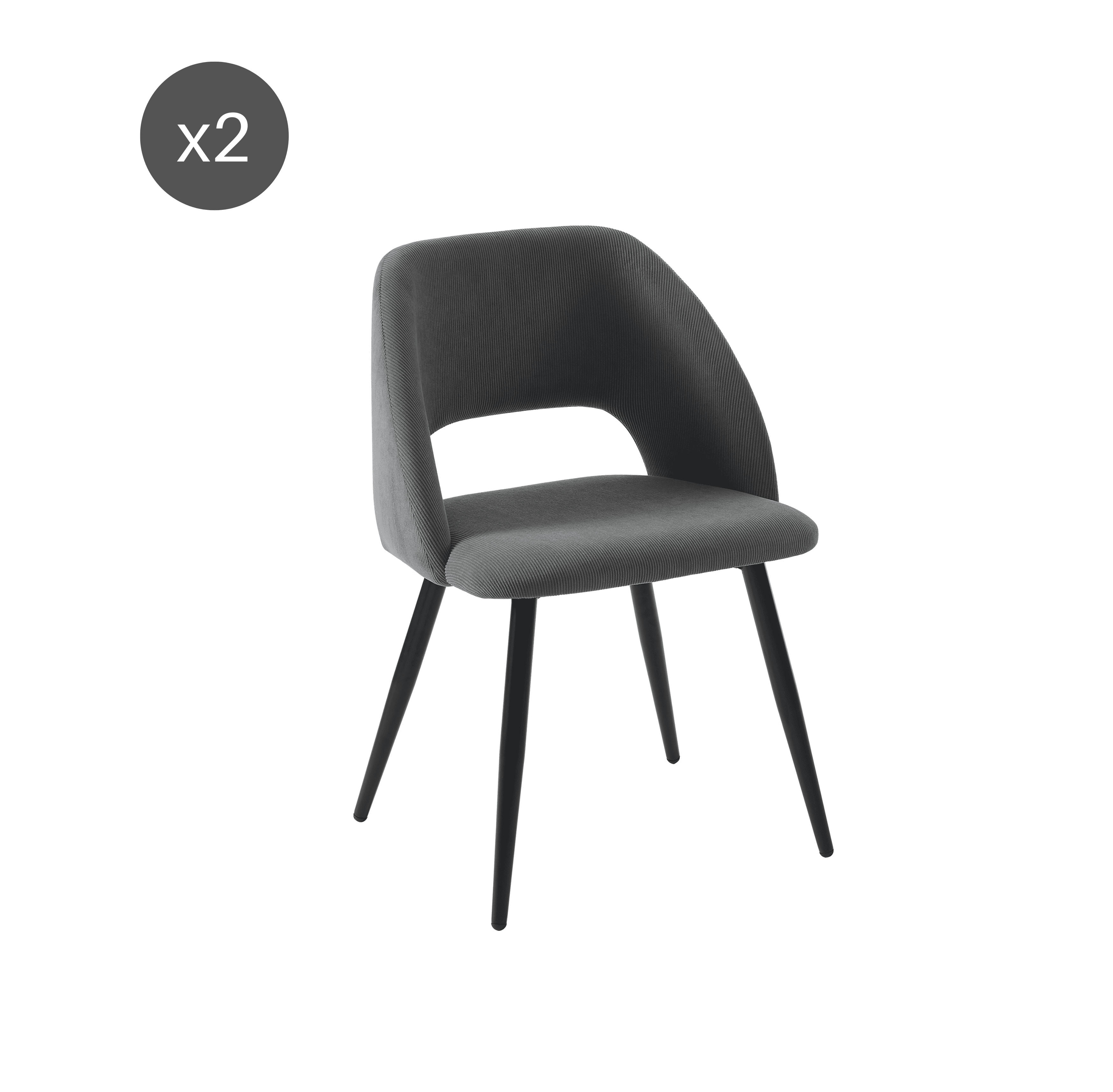 VINTAGE - Lot de 2 chaises  velours côtelé gris pieds métal noir