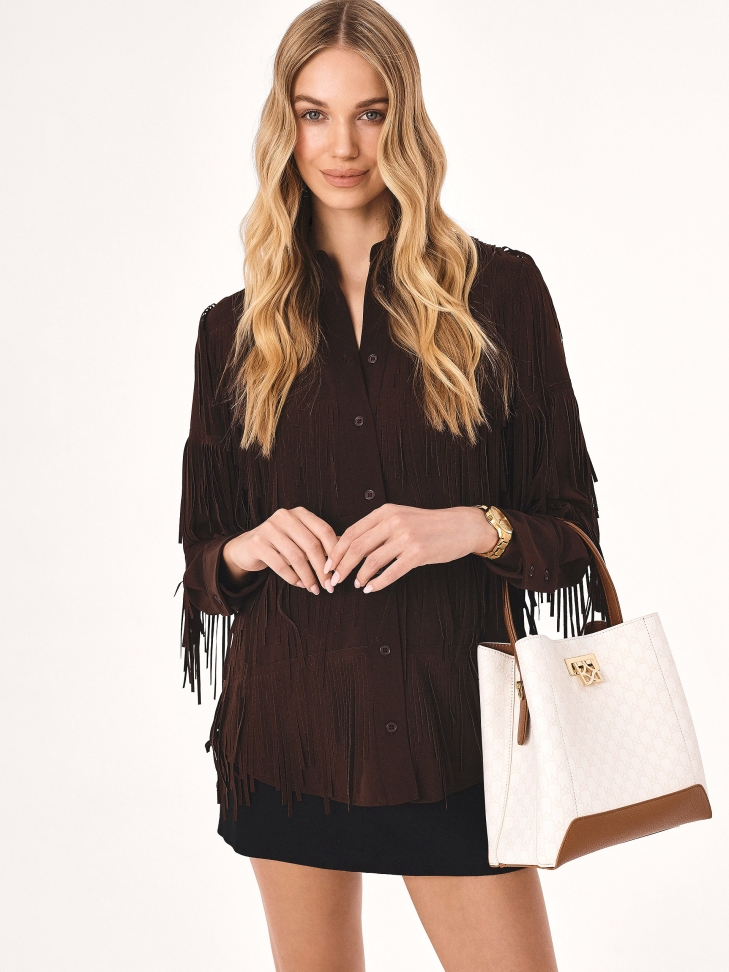 Two-color handbag decorated with print