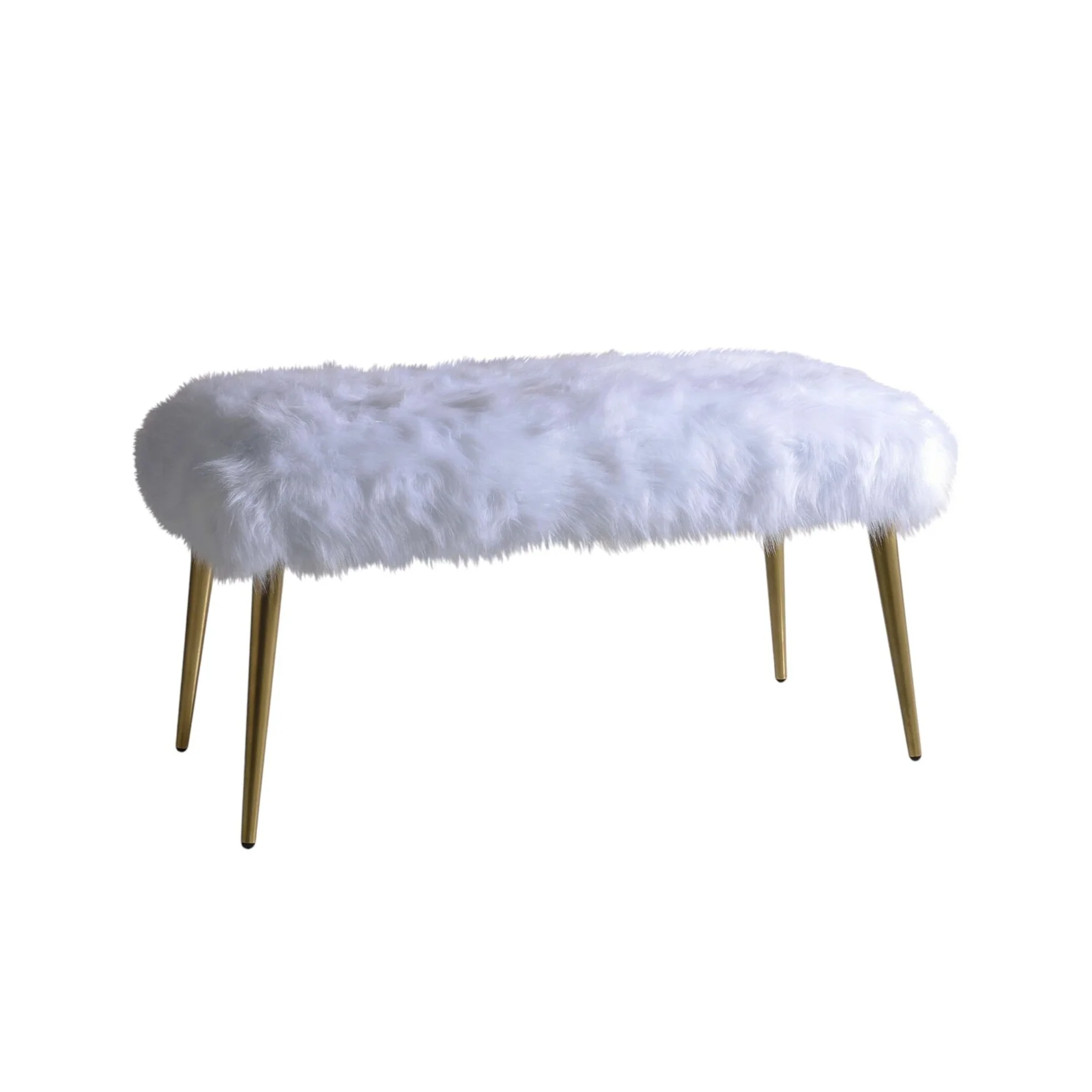 18 X 38 X 20 White Faux Fur Gold Metal Upholstered (Seat) Bench