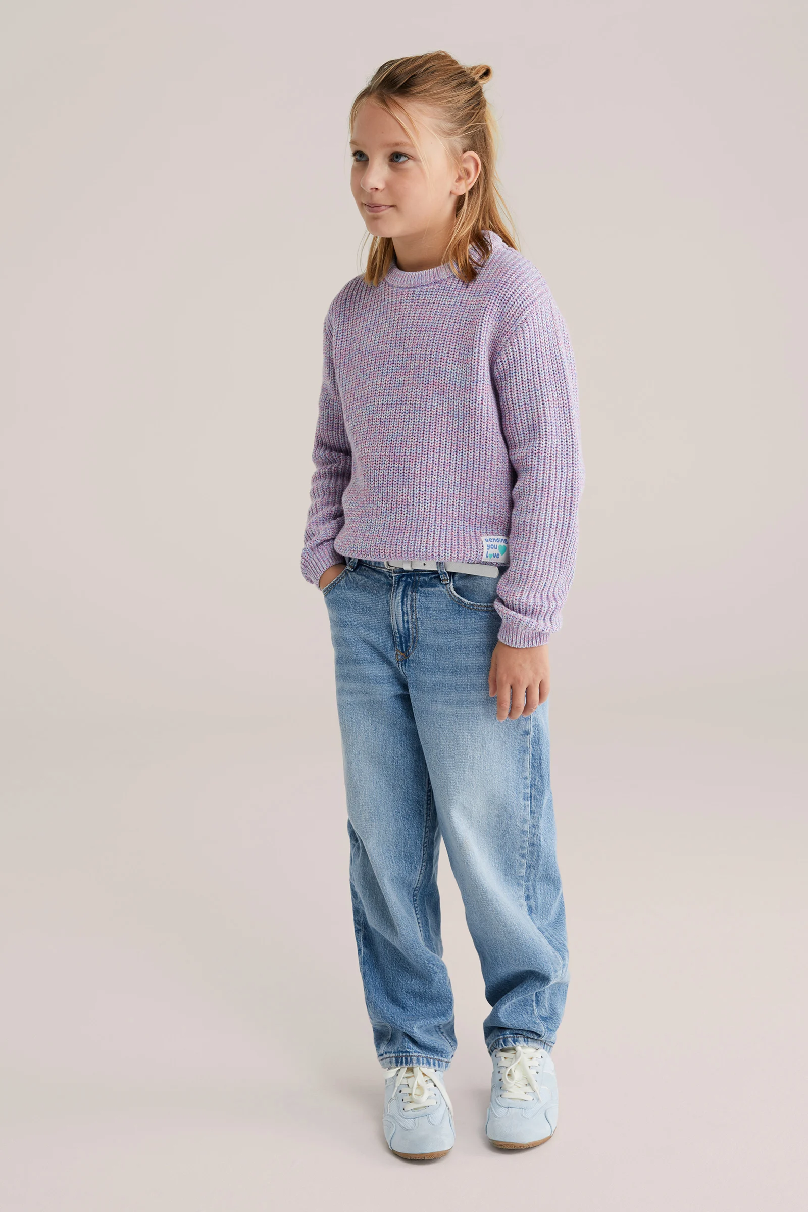 Meisjes gebreide trui met colourblock en embroidery