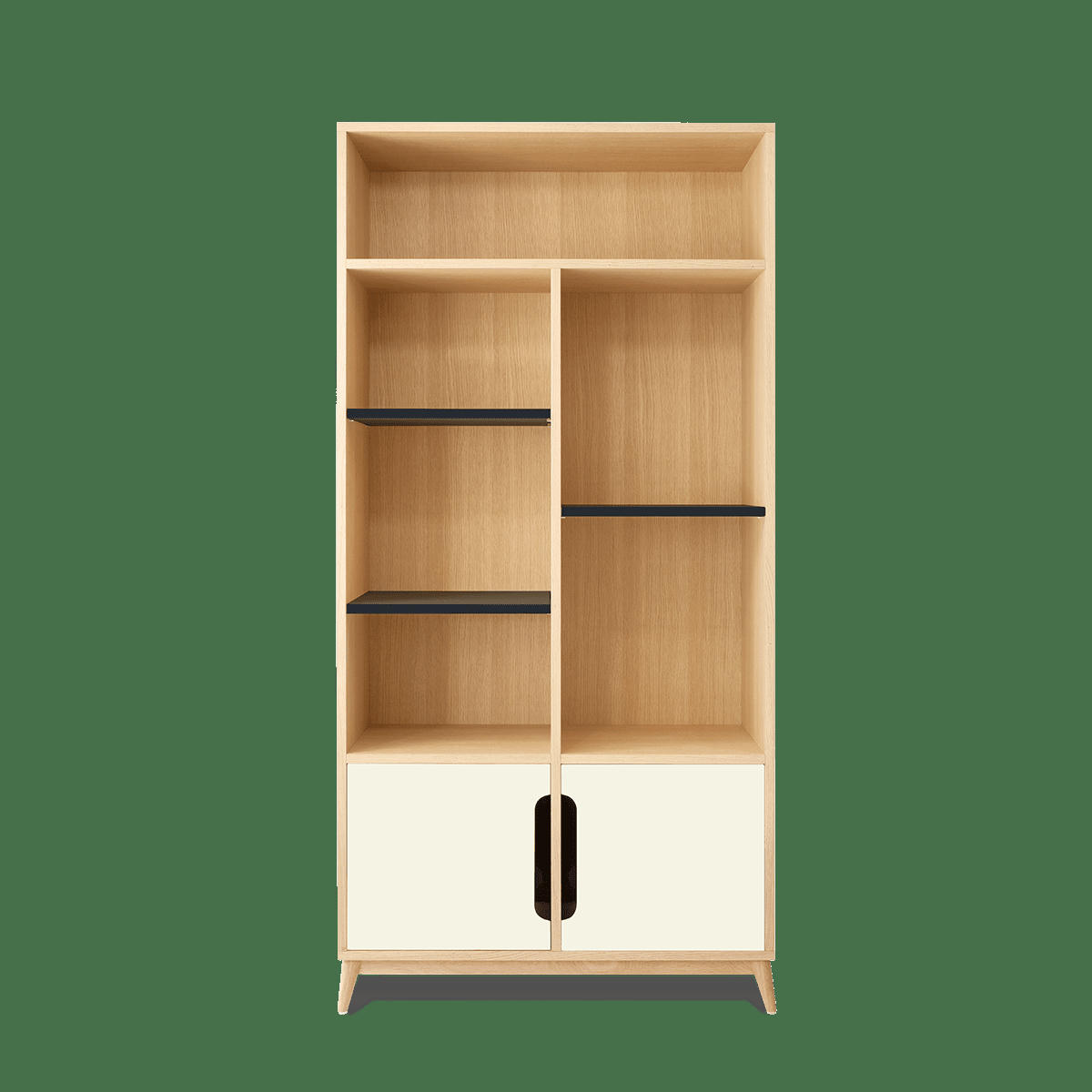 BOOK - Bibliotheque peu profonde bicolore blanc sable et gris, 2 portes.