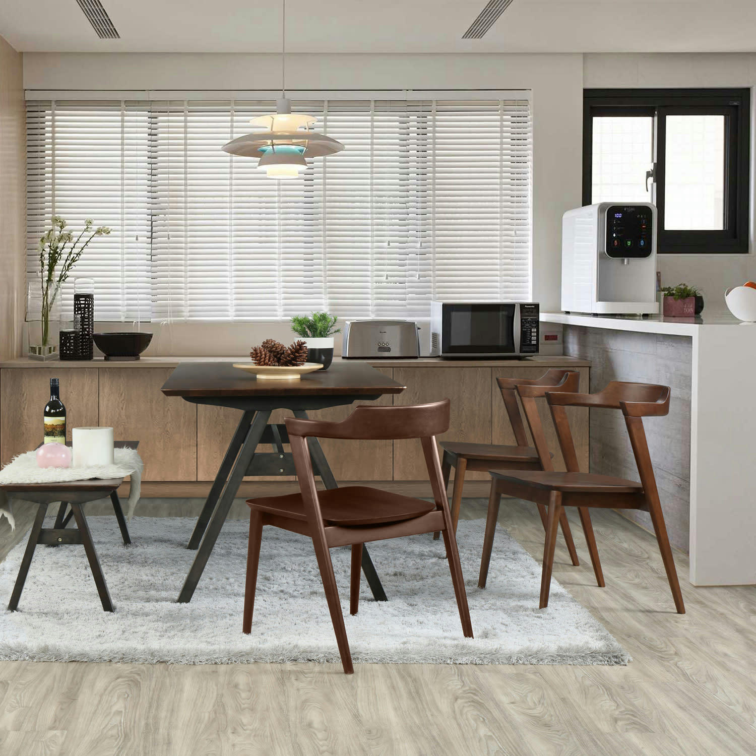 VENUS - Pack 2 chaises, couleur noyer, bois massif, 58 cm x 57,5 cm x 76 cm