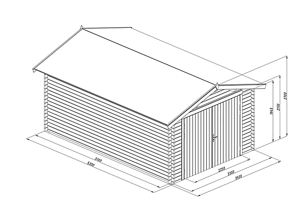 Garage en bois naturel Palmako Danube ép.34mm avec double porte bois 21,8 m²