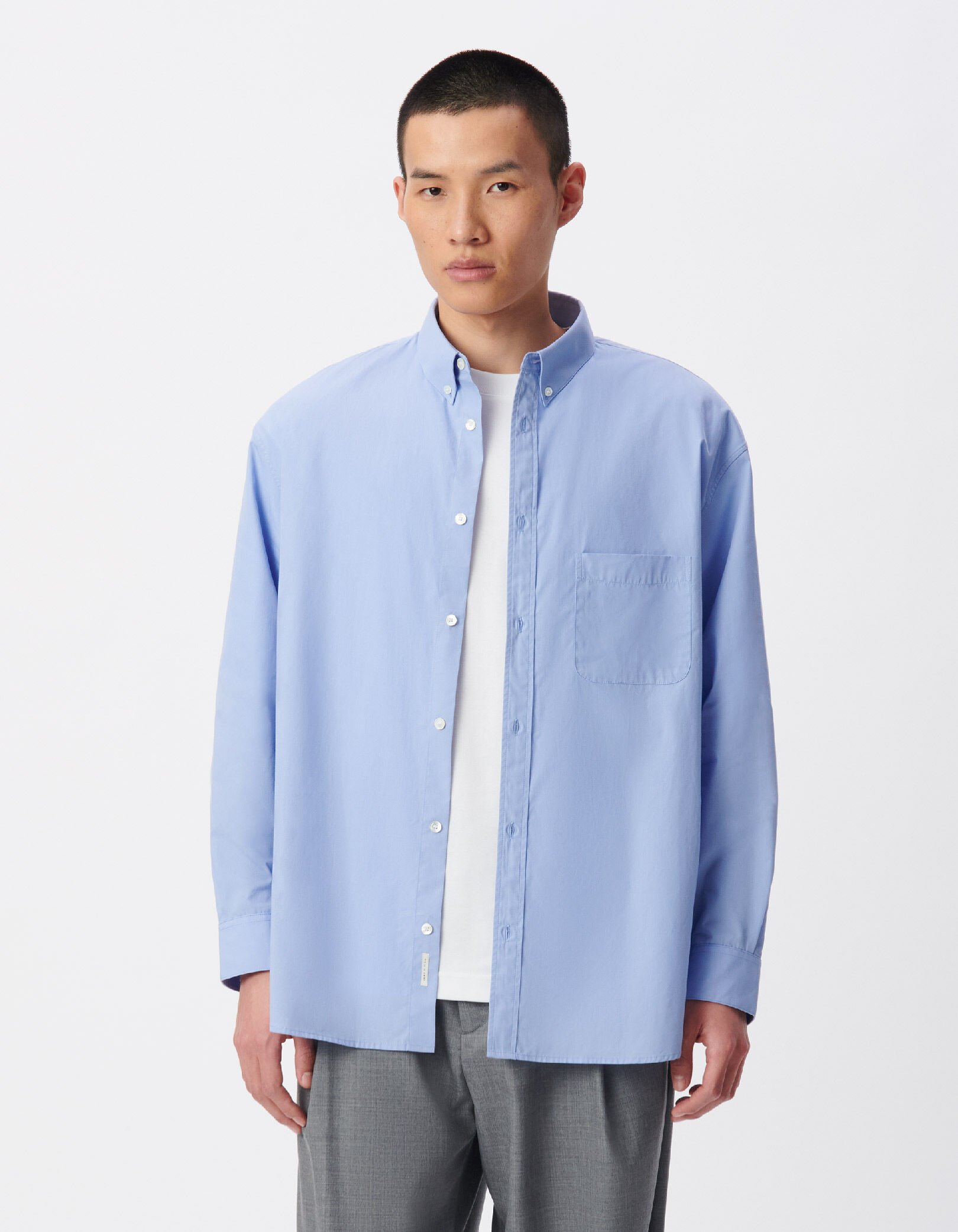 Chemise loose bleue unie coton bio Homme