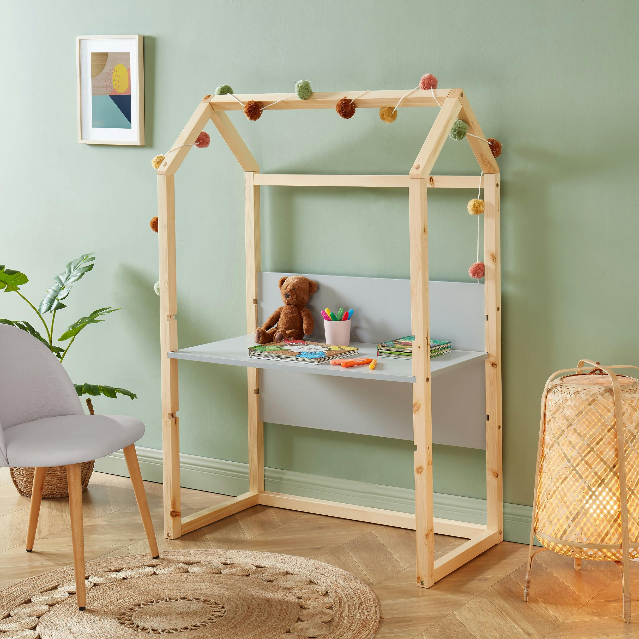 TINY - Bureau enfant cabane   gris  évolutif