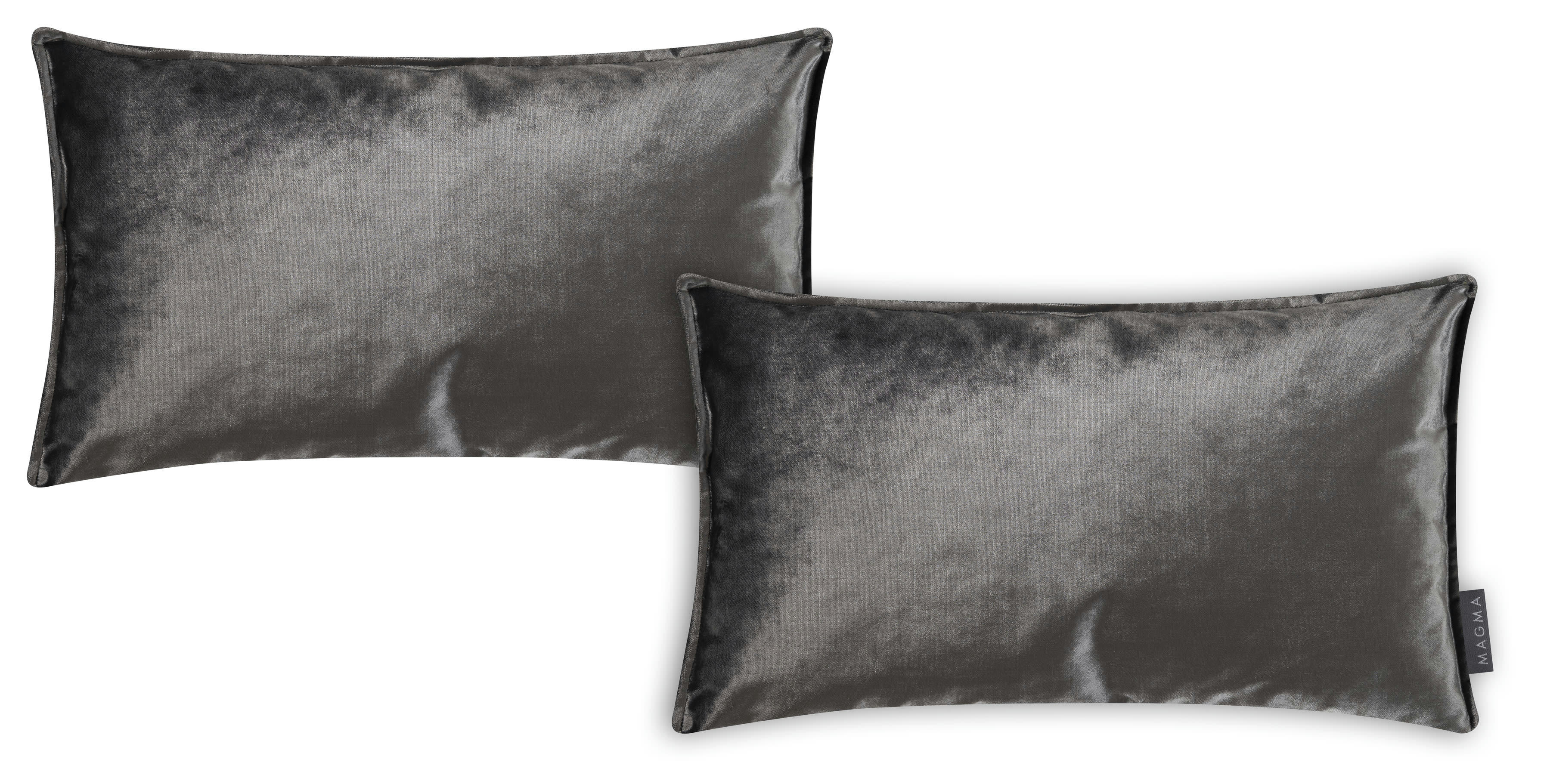 SHINY - Housses de coussin velours avec volant piqué gris-Lot de 2-30x50