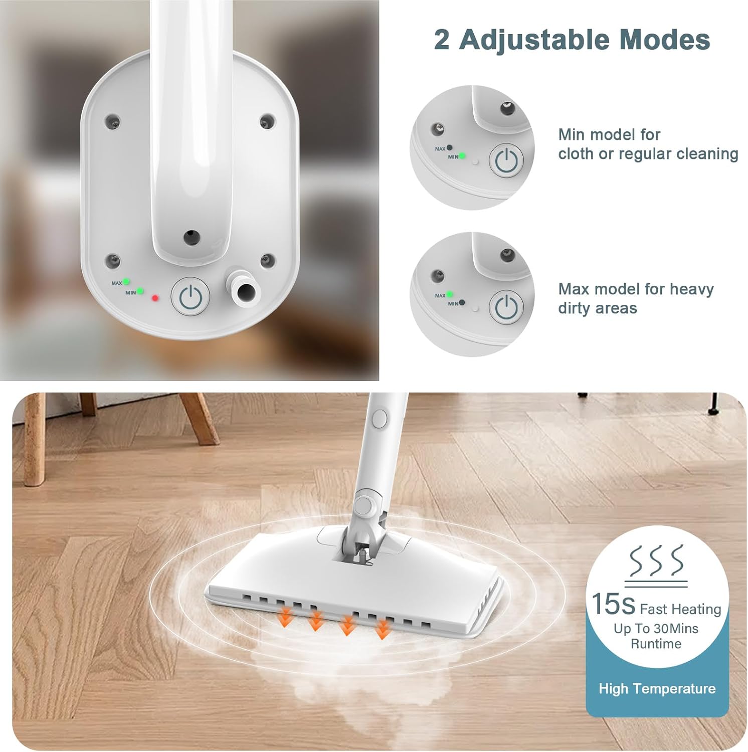 7-in-1 Steam Mop, 1200W Rotated Steam Cleaner for Home, 2 Modes, 400ML Removable Tank, 23FT Power Cord, 2 Pads, Multi-Surface Steamer for Hard Floor, Laminate Floor, Tiles Cleaning (Ocean Blue)