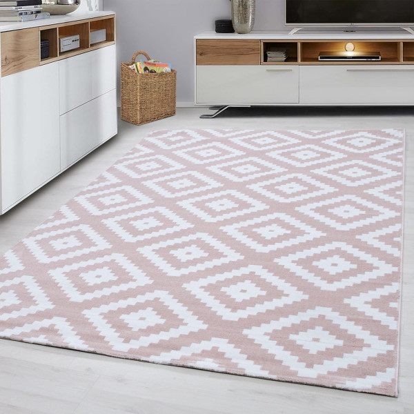 Dywan nowoczesny Plus kwadraty różowo-kremowy 80 cm x 150 cm