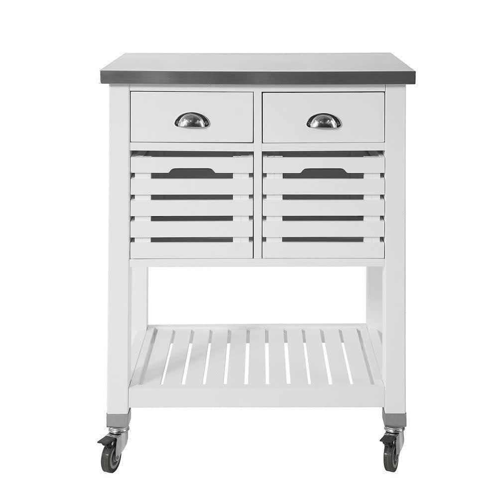 - Desserte effet bois blanc à roulettes 2 tiroirs 2 portes