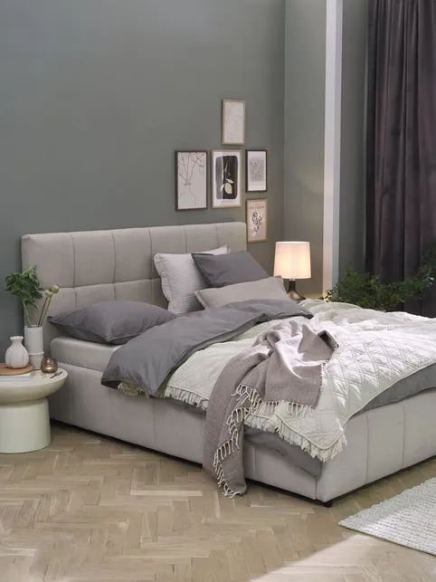 Sengeramme VEMMELEV m. opbevaring 180x200 beige stof