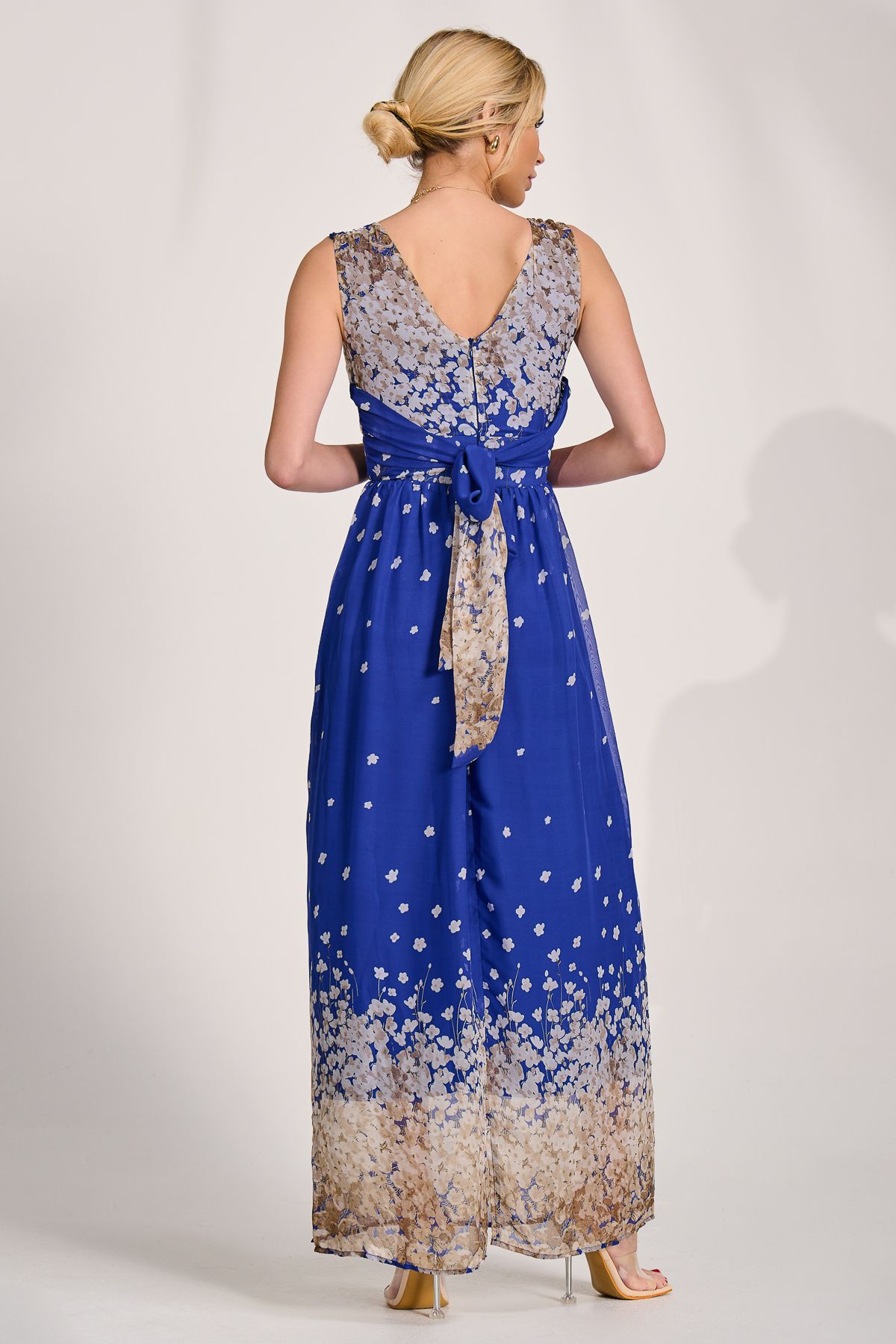 Jolie Moi Printed Chiffon Belted Maxi Dress