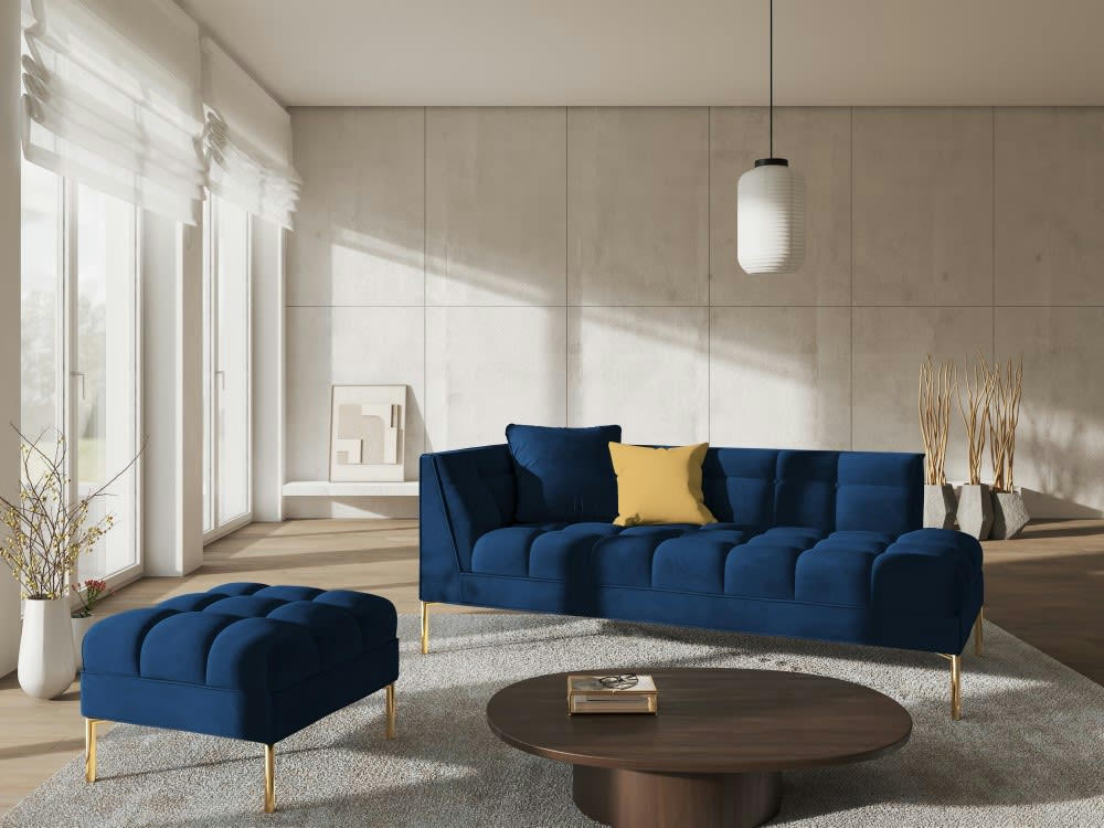 KAROO - Méridienne droite velours bleu roi