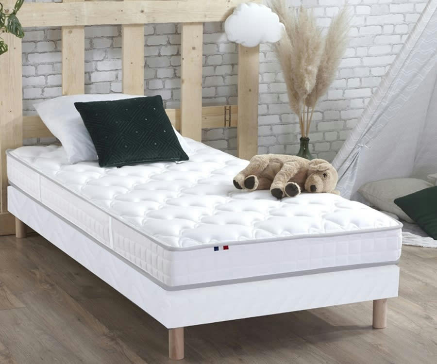 ENSEMBLE PURE - Ensemble matelas 100% latex 3 zones sommier blanc 90x190