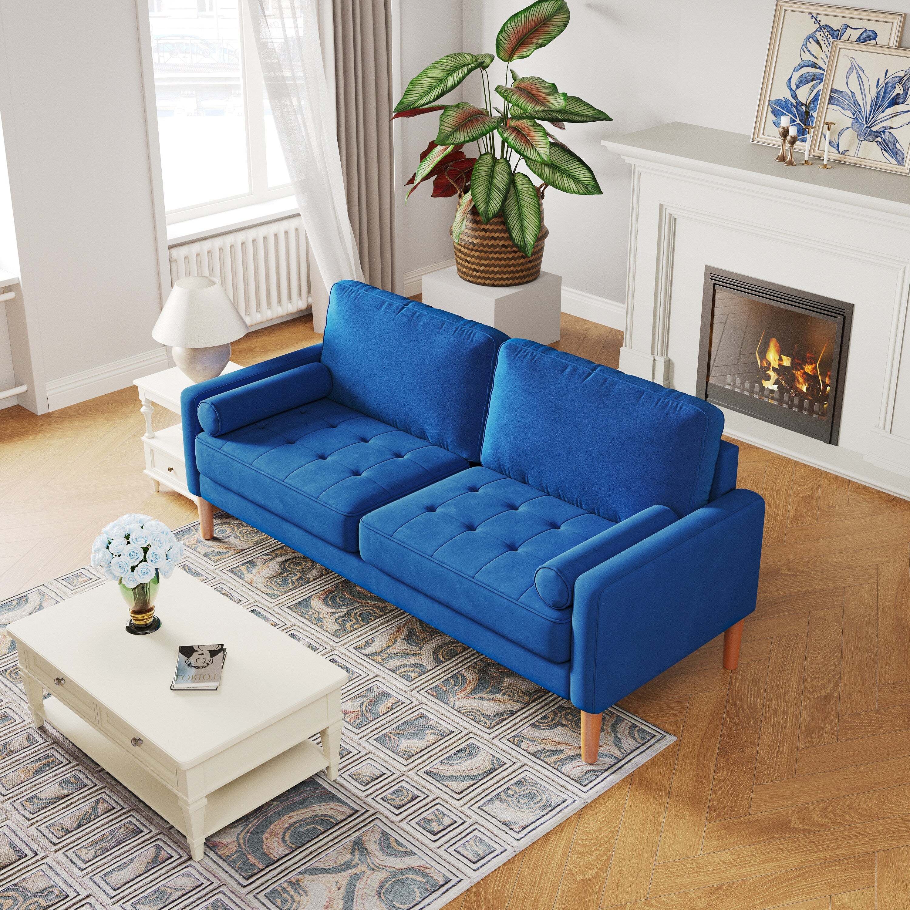 Blue 67.7'' Upholstered 3-Seater Sofa with Tool-Free Assembly