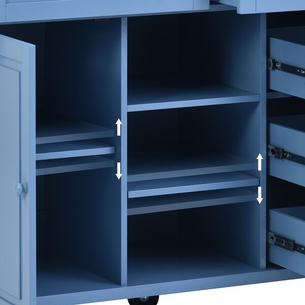 Rolling Kitchen Cart with Rubber Wood Desktop, Multi Storage and Drawers
