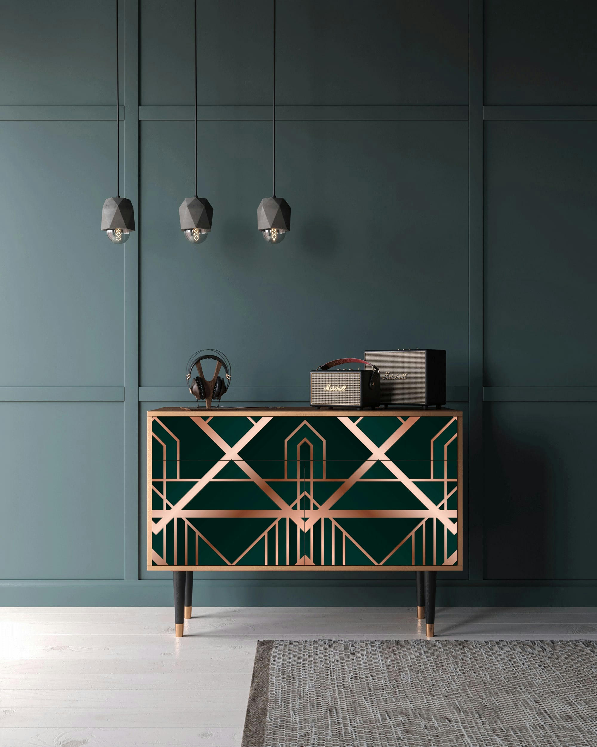 EMERALD GATSBY - Buffet  vert 2 tiroirs et 2 portes L 115 cm