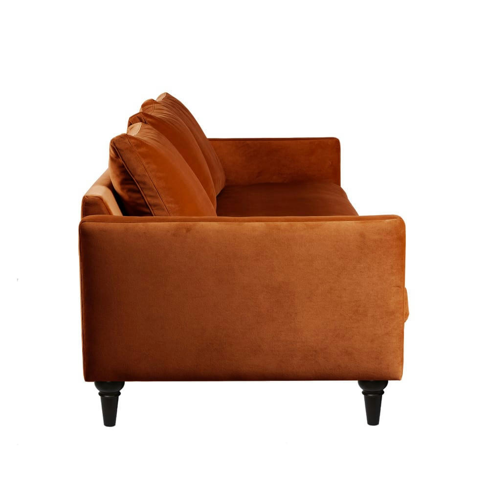 VILLABON - Canapé 4 places en velours pieds tournés rouille