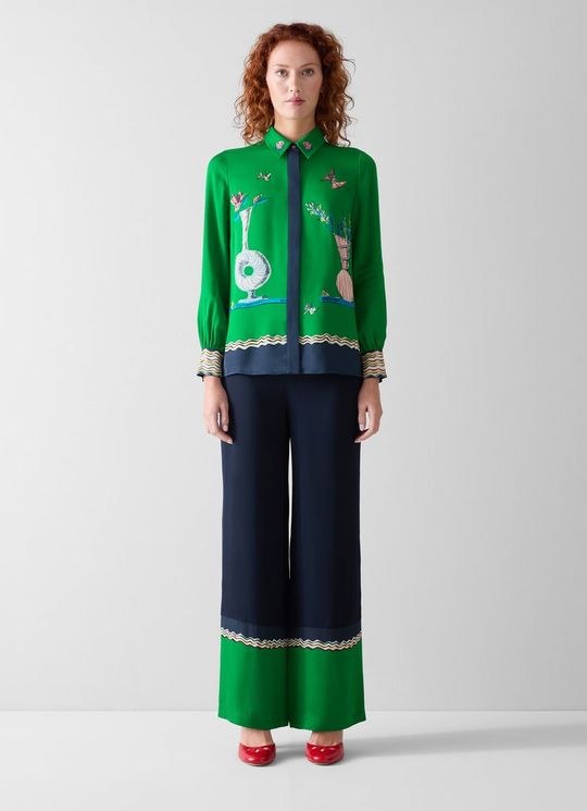 Isla Green Colourblock Wide Leg Palazzo Trousers