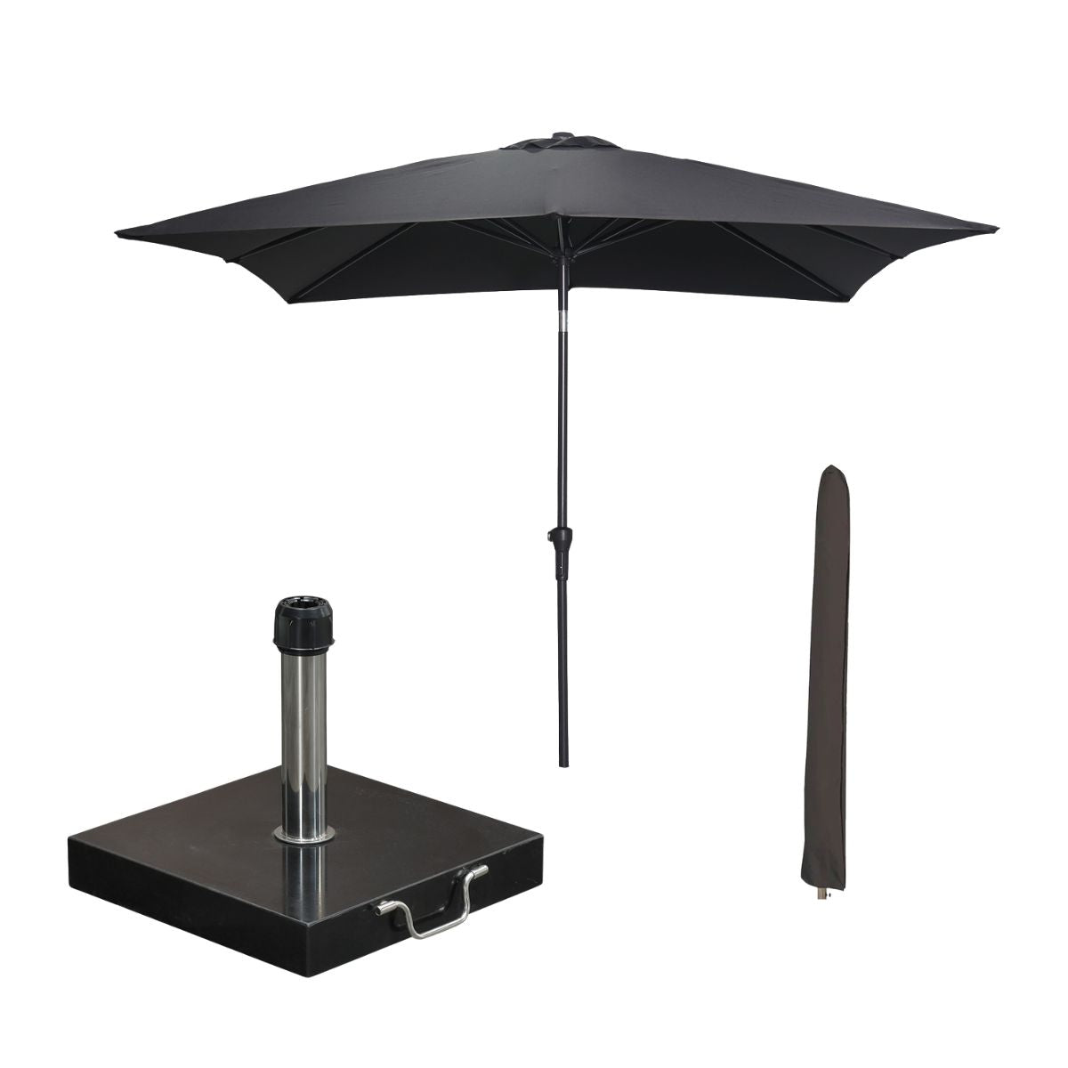 Garden Impressions stokparasol Lotus zwart 250x250 cm met Cosmo voet en hoes