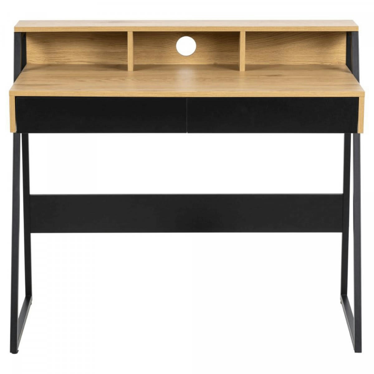REEKY - Bureau avec tiroirs et niches en bois naturel et noir
