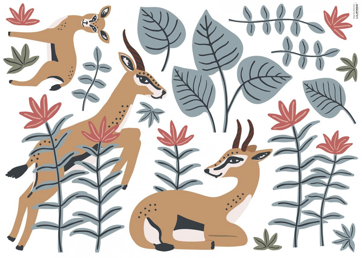 TANZANIA - Planche de stickers décor l les gazelles multicolore