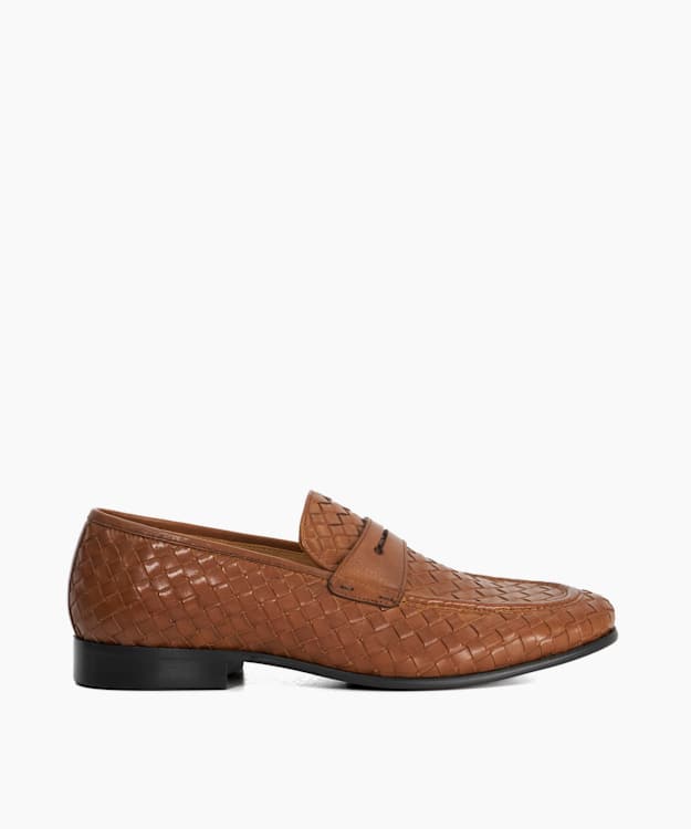 Salaman Tan - Woven Leather Pointed Toe Loafers