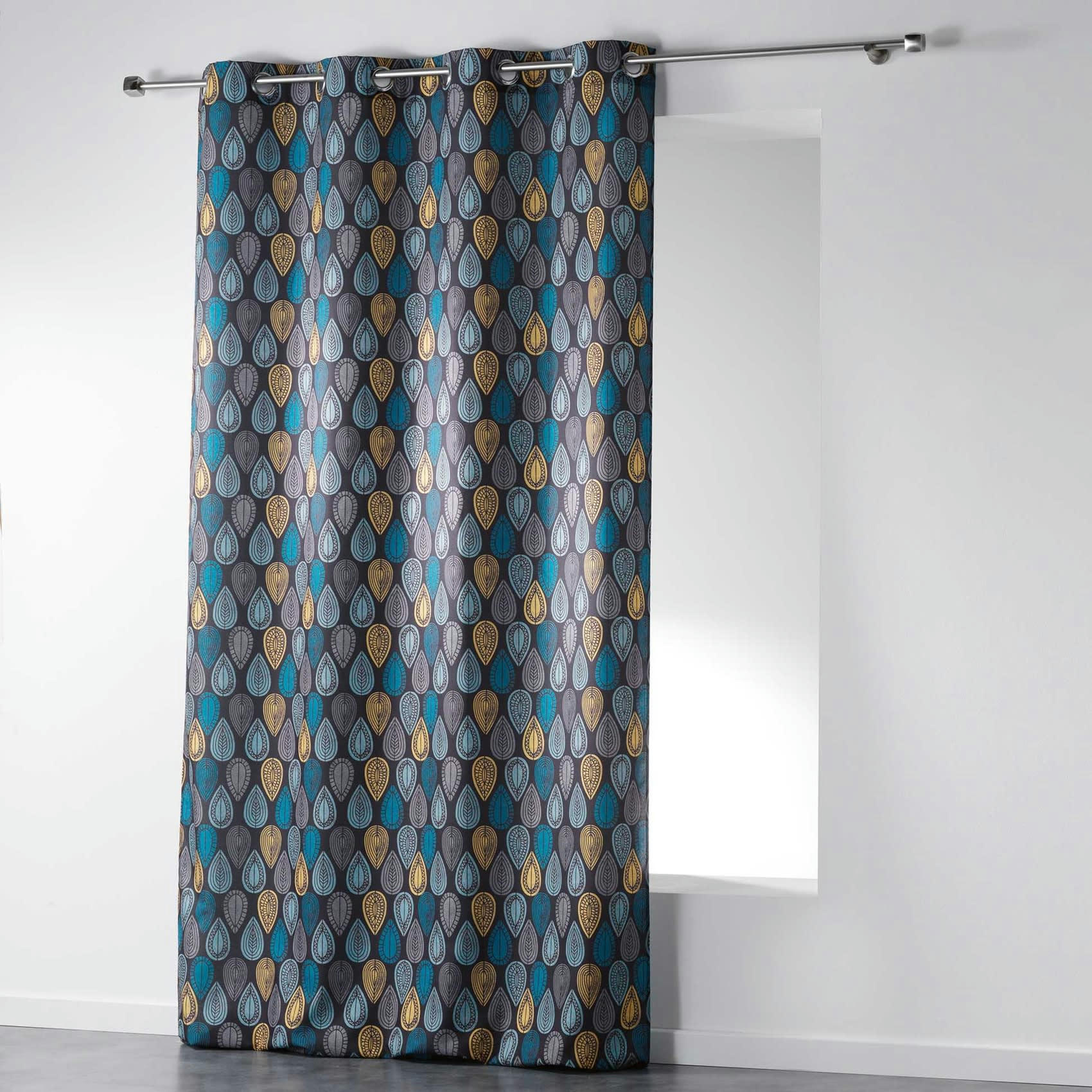 PALPITO - Rideau imprimé gouttes polyester anthracite 260x140cm