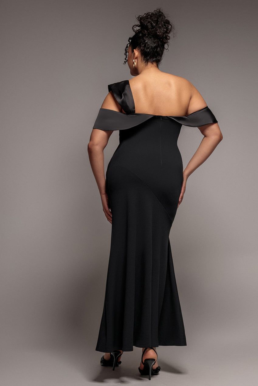 Goddiva One Shoulder Satin Band Maxi Dress