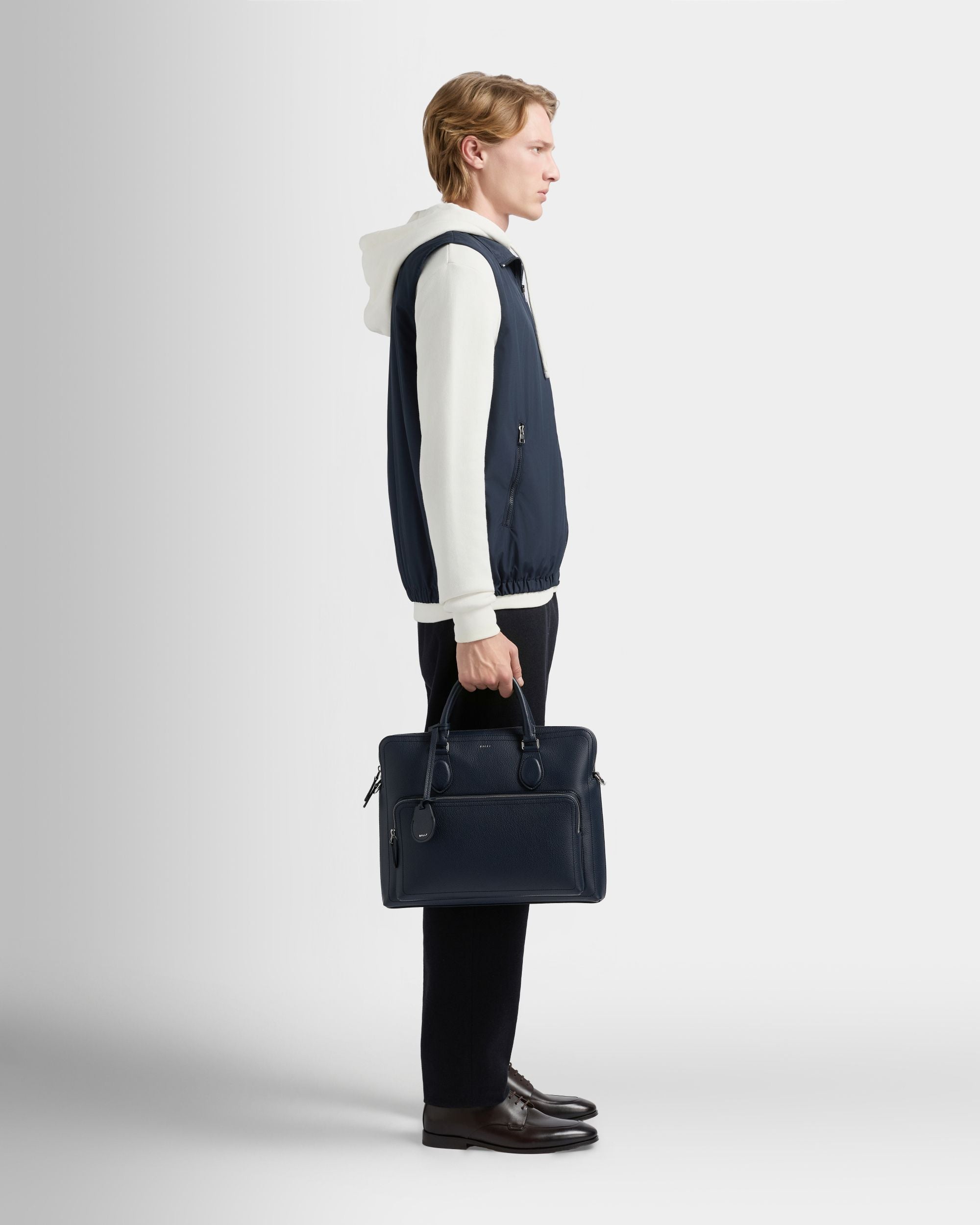 Capitol Aktentasche aus genarbtem Leder in Marineblau