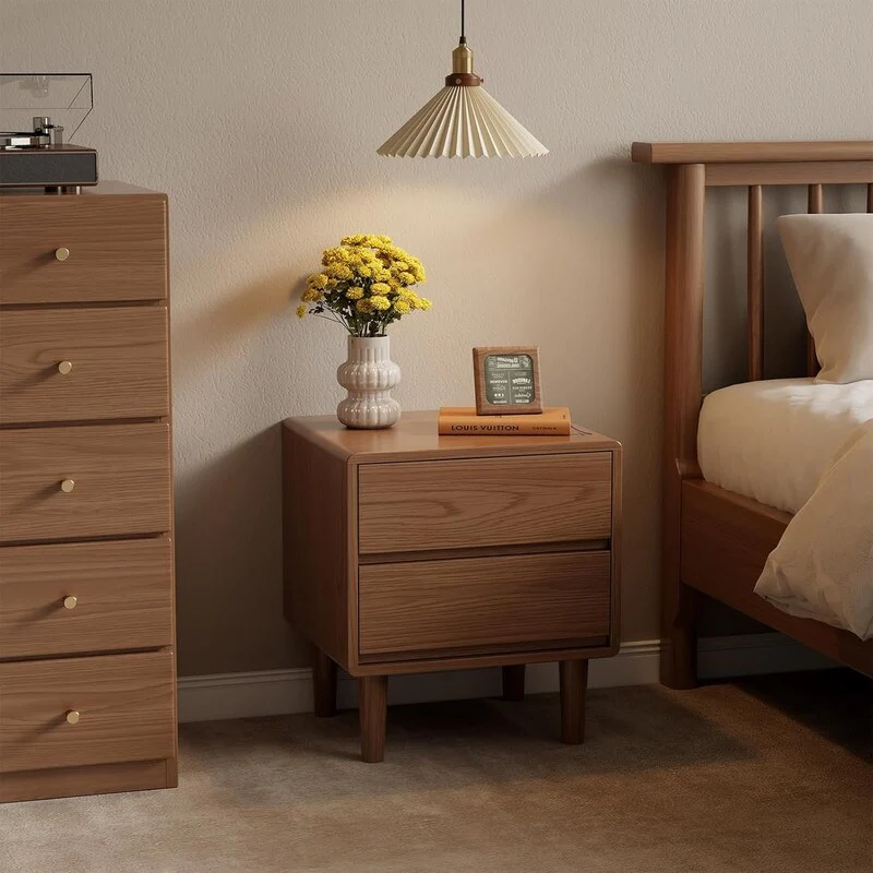 Walnut Nightstand with Drawers, Mid-Century Modern Nightstand, Solid Wood Nightstand