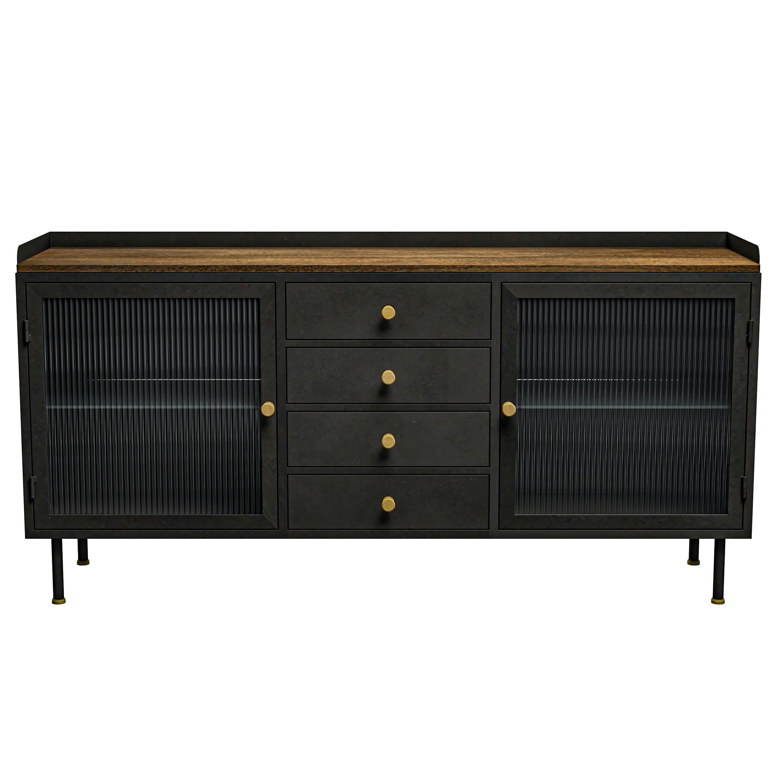 GAUTHIER - Buffet 4 tiroirs 2 portes en métal gris métallisé